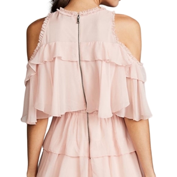 Alice + Olivia Nichola Cold Shoulder Ruffle Tiered Party Dress Blush Pink Size 8 - Picture 5 of 16